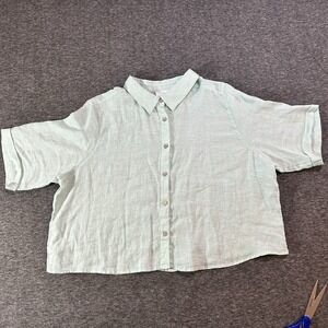 Cynthia Rowley Blouse Women's XL Mint Green 100% Linen Cropped Coastal Chic